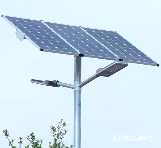 Solar Straßenleuchte LED zweiarmig 30W /260W mit Mast Lithium
